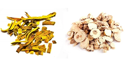 出自《丹溪心法》的二妙散:炒黄柏,米泔浸炒苍术,各15g.