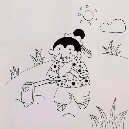 农民锄地简笔画弯腰