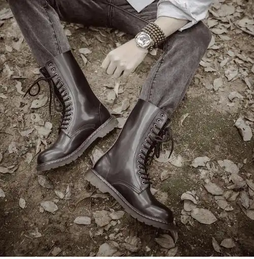 男士马靴长筒靴长靴男士真皮皮靴男士真牛皮高筒马靴马丁靴男高帮黑色