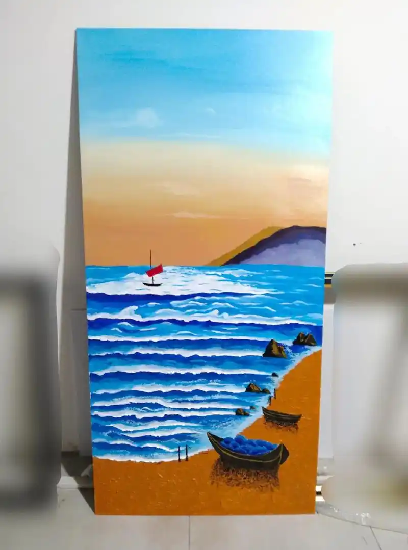 海边手绘装饰画丙烯绘画玄关画