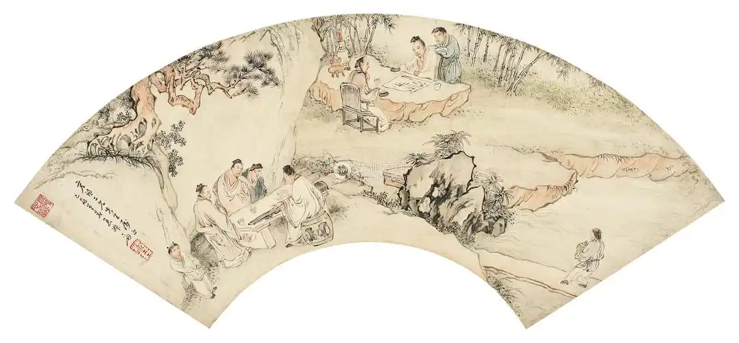 苏六朋179118621849年作竹林七贤扇面设色纸本