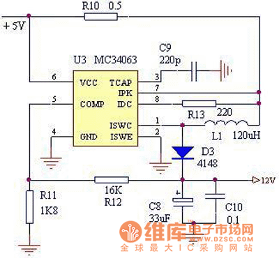 5v转12v升压电路图