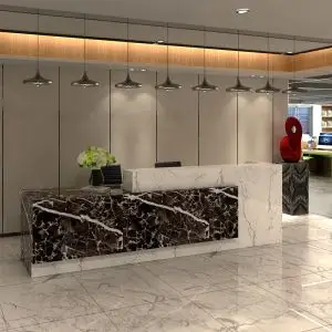 新款前台接待台仿石材迎宾台咨询台简约现代大理石收银台吧台定制