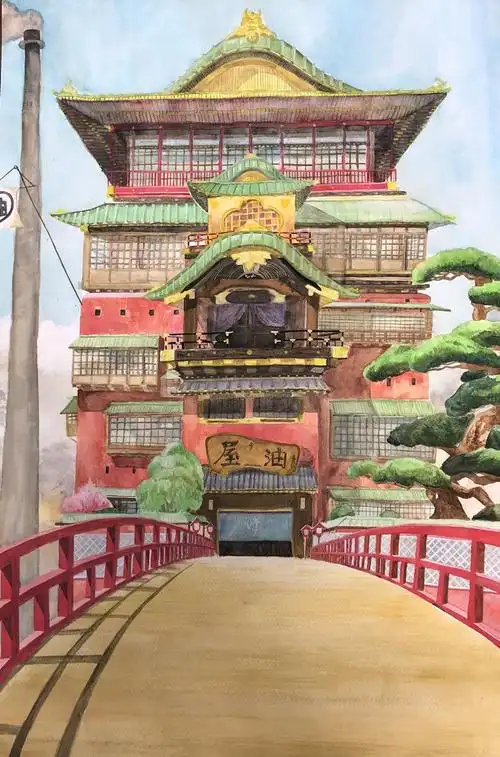 油屋|よもぎ的千与千寻插画图片