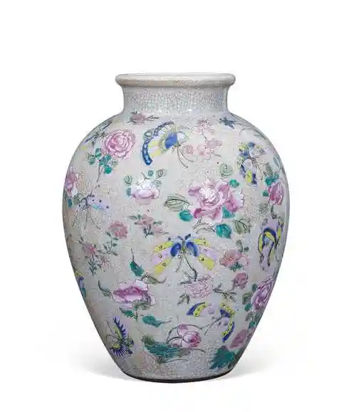 哥釉加粉彩花蝶纹罐-瓷器 玉器 工艺品-雅昌拍卖