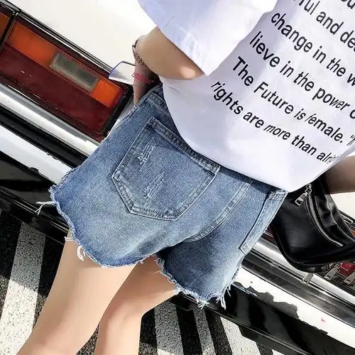 子2018新款短裤百搭单排扣显瘦牛仔热裤女裤古月悠悠韩版女装女