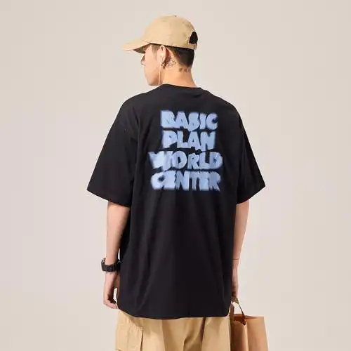 男道日系简约字母印花短袖t恤男圆领夏季宽松oversize百搭半袖tee