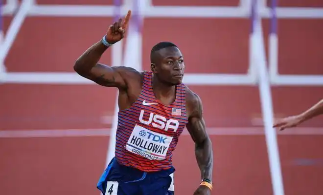 图集美国选手包揽男子110米栏冠亚军西班牙选手获得铜牌