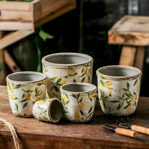 复古北欧陶瓷花盆家用户外庭院创意水培器皿大小号多肉绿萝铜钱草