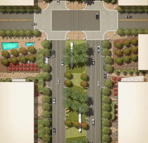 4套街道道路景观彩色平面图psd分层素材