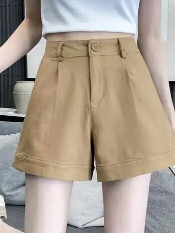 精品特价岚诗妮薇白色短裤女夏a字显瘦薄款夏季女士高腰宽松阔腿休闲