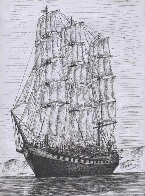 海中帆船的铅笔画50张