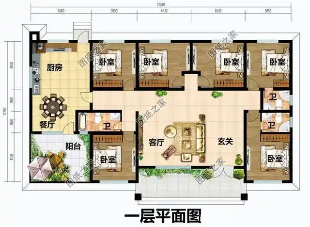 自建房一层大平层户型图,简洁实用,一家人住得舒服