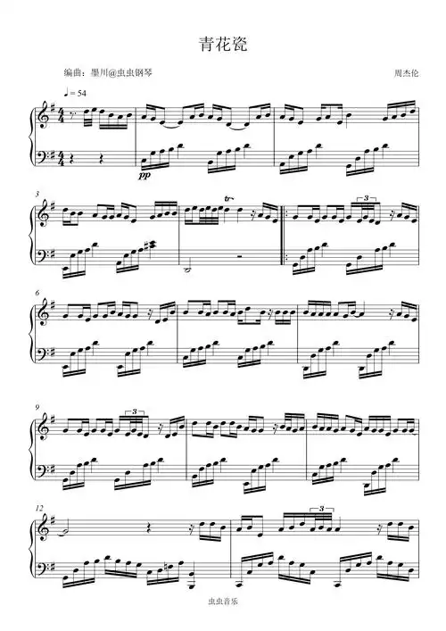 青花瓷钢琴谱-周杰伦-墨川-虫虫钢琴