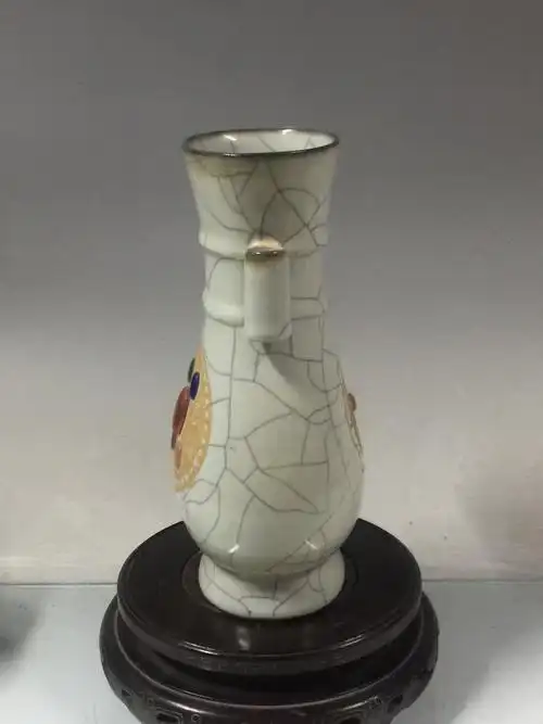 紫口铁足 贯耳弦纹 除圈足外内外施满釉 黑褐色开片纹非常自然!