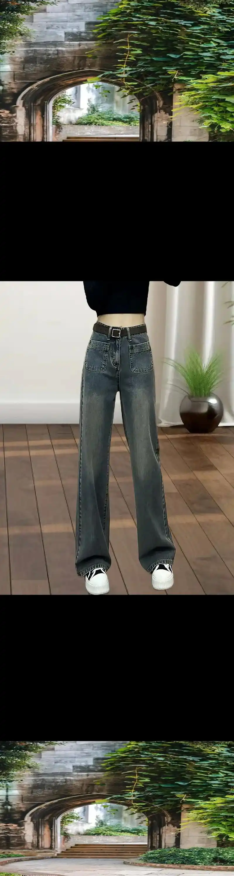 高腰直筒牛仔裤!