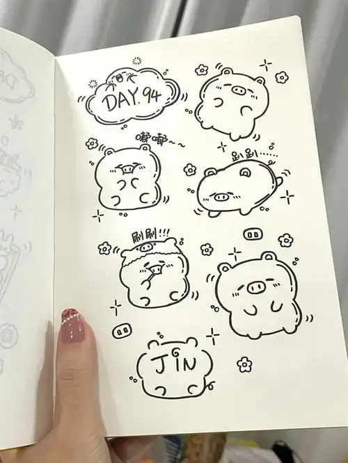 94100简笔画可爱猪猪小表情手帐素材
