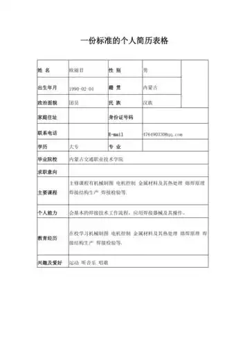 一份标准的个人简历表格