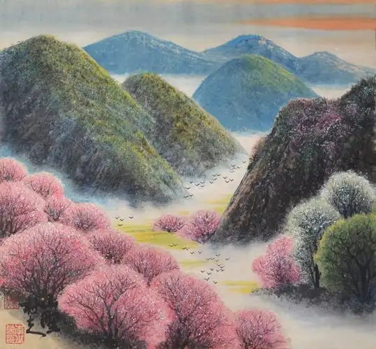 李少良的唯美彩墨田园山水画