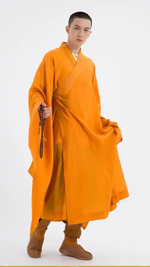 夏天佛教衣服海青佛教僧服黄色宽袖海清僧衣居士服出家人穿的僧服天丝