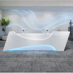 定做现代简约时尚高端大气烤漆前台接待桌科技公司吧台异形服务柜