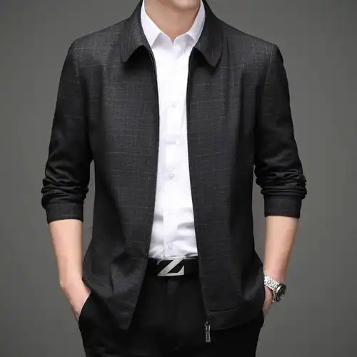 恒源祥中老年男士外套夹克衫春秋薄款含羊毛商务休闲男装爸爸上衣