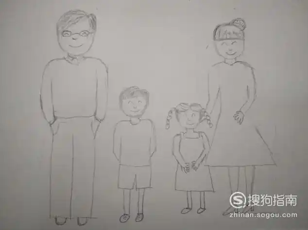 一家四口素描简笔画