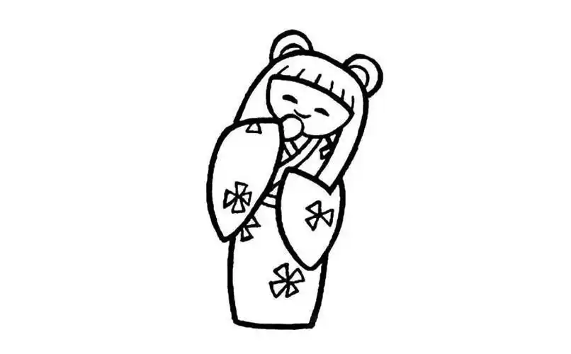 穿着和服的小女孩简笔画