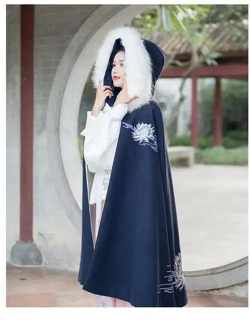 保暖古装季汉服披肩式披风大人外出过年 纳兰词红色加绒斗篷(116cm