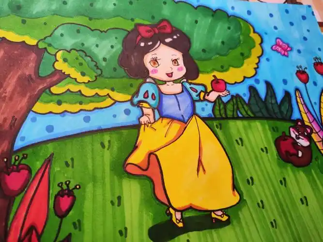 公主92涂晕了#每日一画#马克笔儿童画#彩色画#卡通画#白雪公主仿@靳