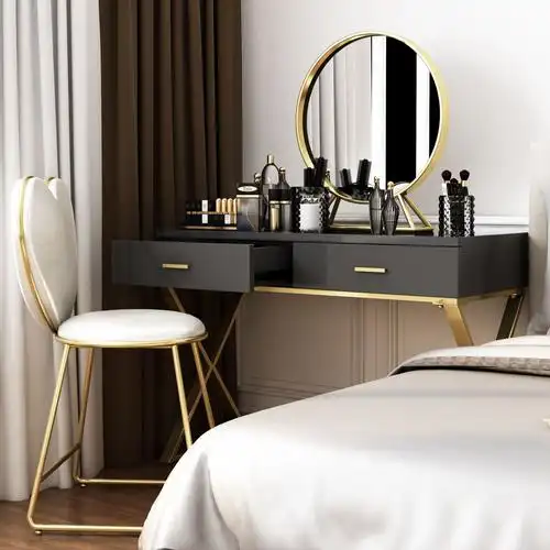 网红卧室梳妆台北欧ins小户型实木化妆桌椅 创意迷你多功能梳妆桌