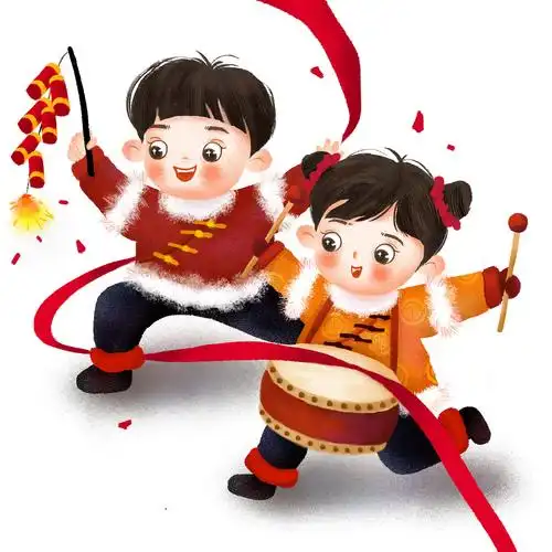 春节儿童打鼓_虹萱__插画师作品_涂鸦王国gracg.com