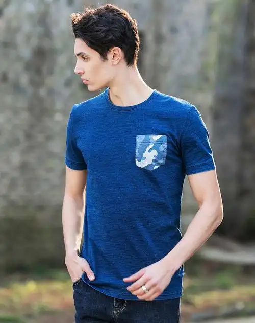 牛仔蓝纯棉舒适圆领短袖t恤