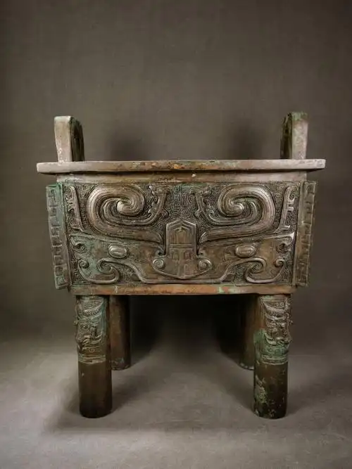 锦◆【伝来真作】『商周时代青铜神器満工獣面纹四足祭鼎文物店放