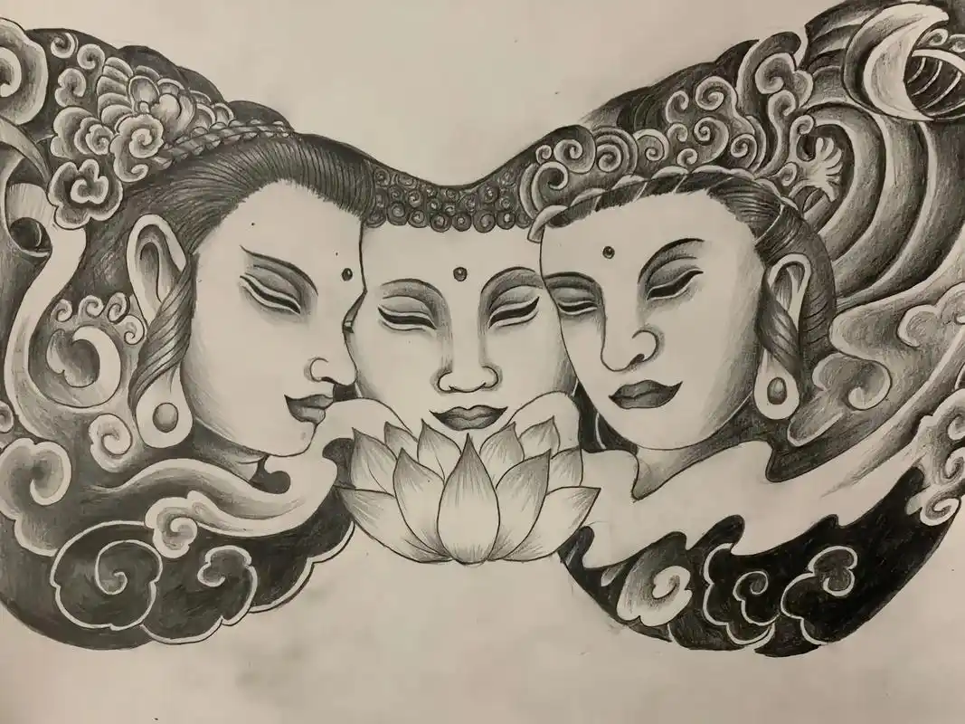 三面佛.#手稿分享#纹身刺青 #tattoo - 抖音