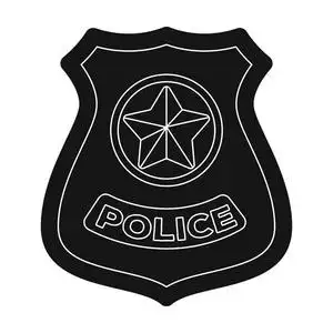 警察徽章中孤立的白色背景上的黑色风格的图标.