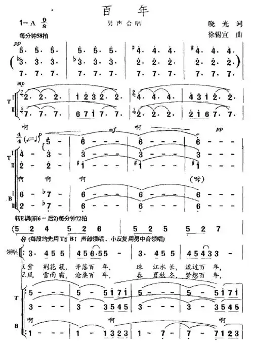 百年(徐锡宜曲 晓光词)简谱-合唱曲谱-爱曲谱网