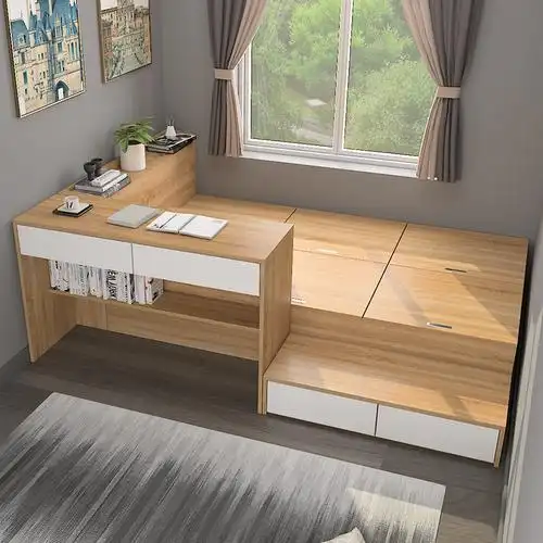 定制小户型单人床书桌一体组合榻榻米床带脚踏次卧储物床现代简约