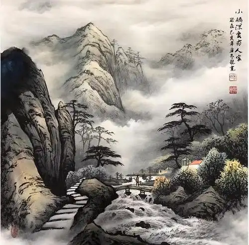 当代实力派画家龙宽彩墨山水画真迹