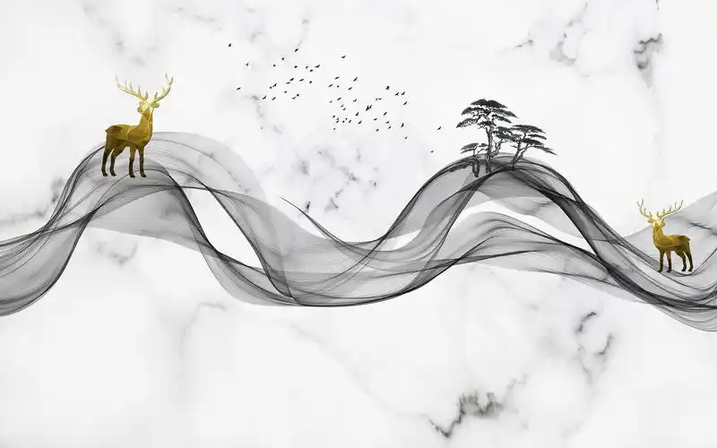 现代轻奢山水线条背景墙