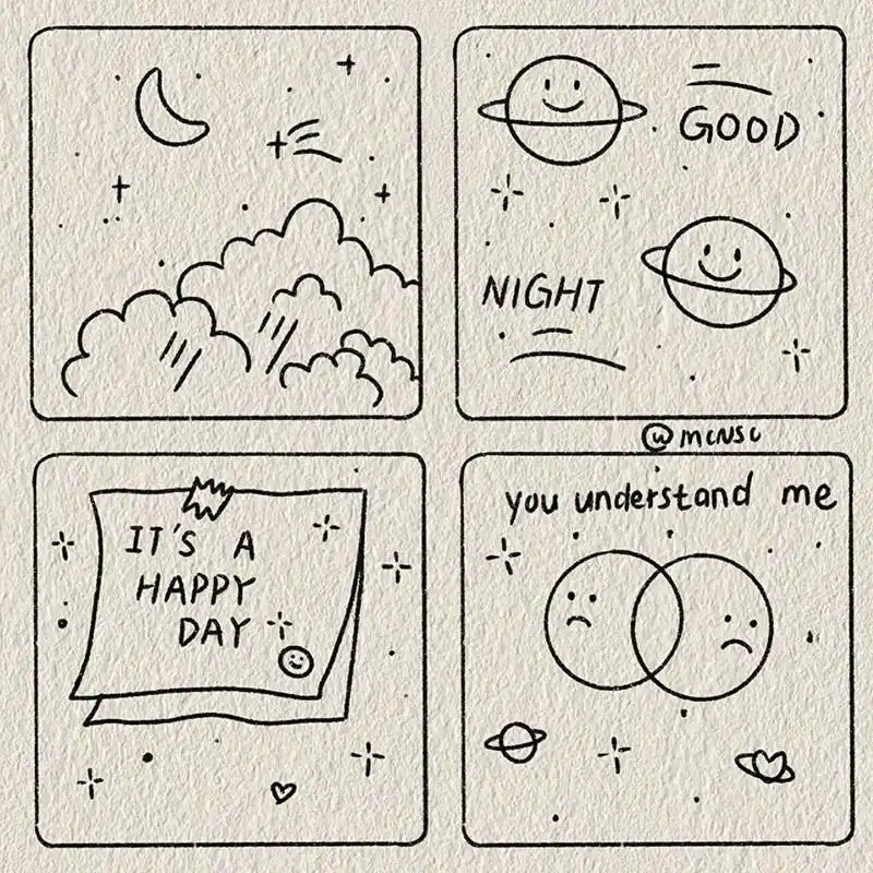 ins风简笔画教程/积攒快乐 快乐的秘诀就是停止胡思乱想 临摹感谢