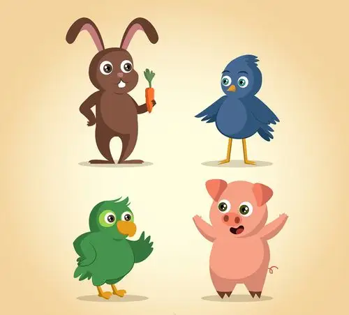 4款卡通站姿动物矢量素材_矢量动物_懒人图库