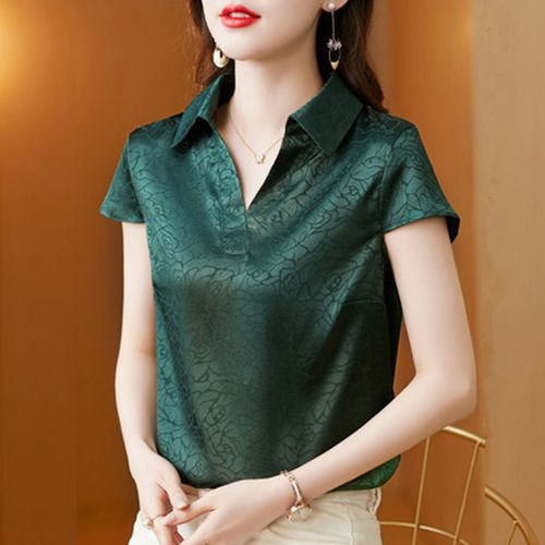 专柜正品哥弟新款真丝短袖t恤女装宽松大码上衣桑蚕丝洋气v领小衫