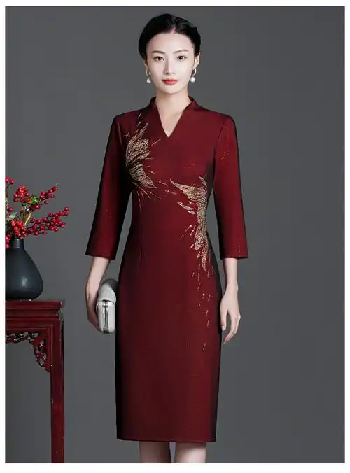 秋冬季女儿结婚妈妈装礼服长裙中年婚宴会妈妈秋冬女晚年高端喜婆婆