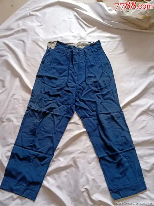 怀旧老蓝布旁开门裤