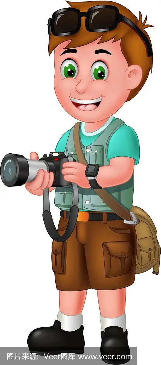 酷的摄影师男孩与黑色相机卡通