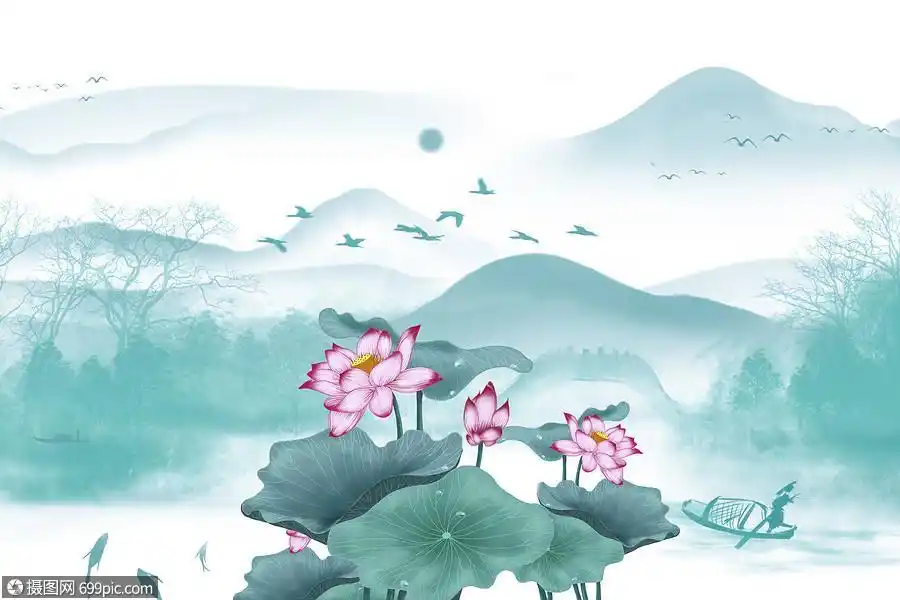 荷花背景夏天山水图片