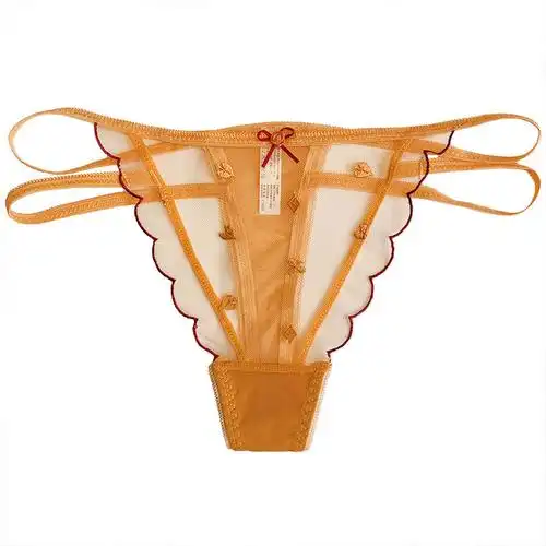 suntek性感绣花网纱蕾丝女士丁字裤t裤透明透视诱惑内裤时尚绑带薄
