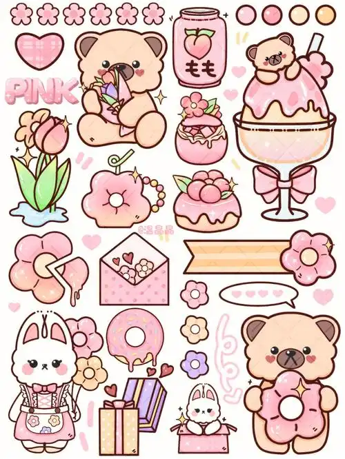 miumiu熊少女粉贴纸素材02