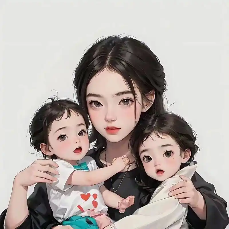 妈妈带一儿一女亲子头像 你留言我作图